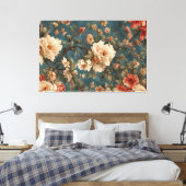 ヴィンテージ絶妙な白と緑豊かなサンゴ赤い花 キャンバスプリント (インサイチュ (寝室))