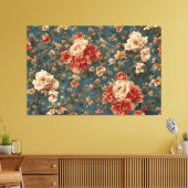 ヴィンテージ絶妙な白と緑豊かなサンゴ赤い花 キャンバスプリント (インサイチュ (リビング))