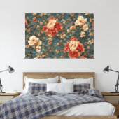 ヴィンテージ絶妙な白と緑豊かなサンゴ赤い花 キャンバスプリント (インサイチュ (寝室))