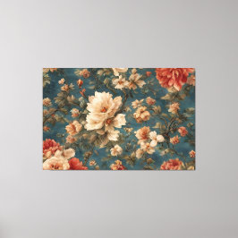 ヴィンテージ絶妙な白と緑豊かなサンゴ赤い花 キャンバスプリント