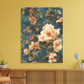 ヴィンテージ絶妙な白と緑豊かなサンゴ赤い花 キャンバスプリント (インサイチュ (リビング))