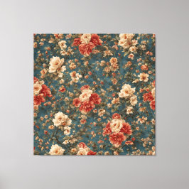 ヴィンテージ絶妙な白と緑豊かなサンゴ赤い花 キャンバスプリント