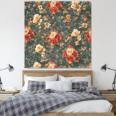 ヴィンテージ絶妙な白と緑豊かなサンゴ赤い花 キャンバスプリント (インサイチュ (寝室))