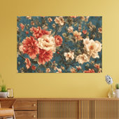 ヴィンテージ絶妙な白と緑豊かなサンゴ赤い花 キャンバスプリント (インサイチュ (リビング))