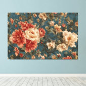 ヴィンテージ絶妙な白と緑豊かなサンゴ赤い花 キャンバスプリント (インサイチュ (ウッドフロア))