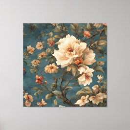 ヴィンテージ絶妙な白と緑豊かなサンゴ赤い花 キャンバスプリント