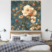 ヴィンテージ絶妙な白と緑豊かなサンゴ赤い花 キャンバスプリント (インサイチュ (寝室))