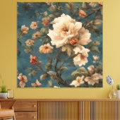 ヴィンテージ絶妙な白と緑豊かなサンゴ赤い花 キャンバスプリント (インサイチュ (リビング))