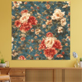 ヴィンテージ絶妙な白と緑豊かなサンゴ赤い花 キャンバスプリント (インサイチュ (リビング))