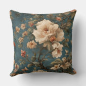 ヴィンテージ絶妙な白と緑豊かなサンゴ赤い花 クッション (裏面)