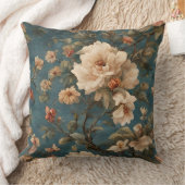 ヴィンテージ絶妙な白と緑豊かなサンゴ赤い花 クッション (ブランケット)