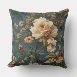 ヴィンテージ絶妙な白と緑豊かなサンゴ赤い花 クッション