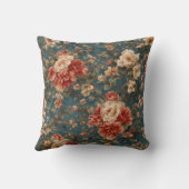 ヴィンテージ絶妙な白と緑豊かなサンゴ赤い花 クッション (裏面)