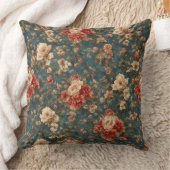 ヴィンテージ絶妙な白と緑豊かなサンゴ赤い花 クッション (ブランケット)