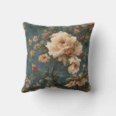 ヴィンテージ絶妙な白と緑豊かなサンゴ赤い花 クッション (裏面)