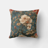 ヴィンテージ絶妙な白と緑豊かなサンゴ赤い花 クッション (裏面)