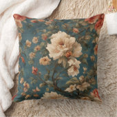 ヴィンテージ絶妙な白と緑豊かなサンゴ赤い花 クッション (ブランケット)