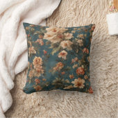 ヴィンテージ絶妙な白と緑豊かなサンゴ赤い花 クッション (ブランケット)