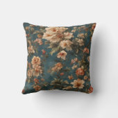 ヴィンテージ絶妙な白と緑豊かなサンゴ赤い花 クッション (裏面)