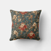 ヴィンテージ絶妙な白と緑豊かなサンゴ赤い花 クッション (裏面)