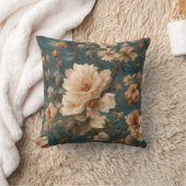 ヴィンテージ絶妙な白と緑豊かなサンゴ赤い花 クッション (ブランケット)