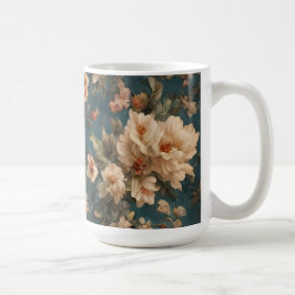 ヴィンテージ絶妙な白と緑豊かなサンゴ赤い花 コーヒーマグカップ