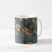 ヴィンテージ絶妙な白と緑豊かなサンゴ赤い花 コーヒーマグカップ (正面右)