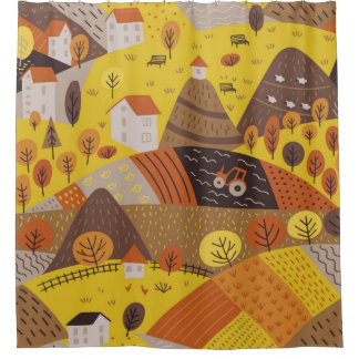 ヴィンテージ継ぎ目のない秋の村の風土 シャワーカーテン