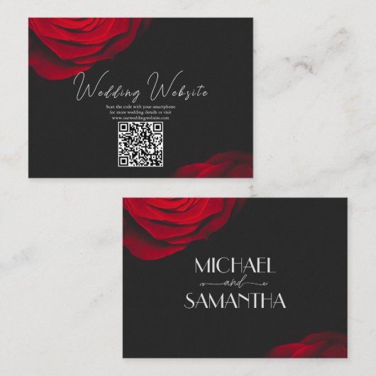 ヴィンテージ緋色バラ花弁結婚花 エンクロージャーカード (正面/裏面)