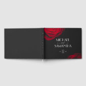 ヴィンテージ緋色バラ花弁結婚花 ゲストブック (全面)