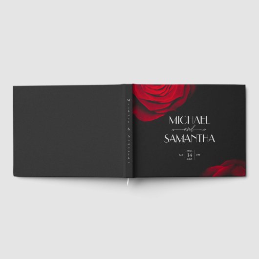 ヴィンテージ緋色バラ花弁結婚花 ゲストブック (全面)