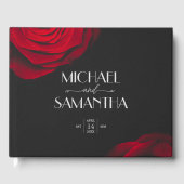 ヴィンテージ緋色バラ花弁結婚花 ゲストブック (正面)