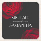 ヴィンテージ緋色バラ花弁結婚花 スクエアペーパーコースター (正面)