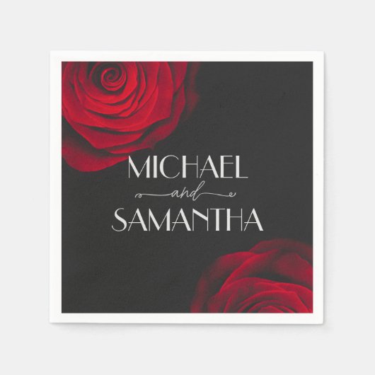 ヴィンテージ緋色バラ花弁結婚花 スタンダードカクテルナプキン (正面)