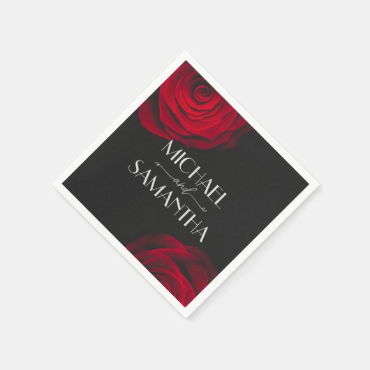 ヴィンテージ緋色バラ花弁結婚花 スタンダードカクテルナプキン (角)