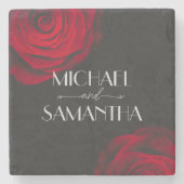 ヴィンテージ緋色バラ花弁結婚花 ストーンコースター (正面)