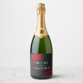 ヴィンテージ緋色バラ花弁結婚花 スパークリングワインラベル