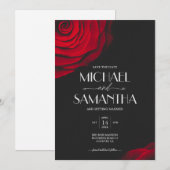 ヴィンテージ緋色バラ花弁結婚花 セーブザデート (正面/裏面)