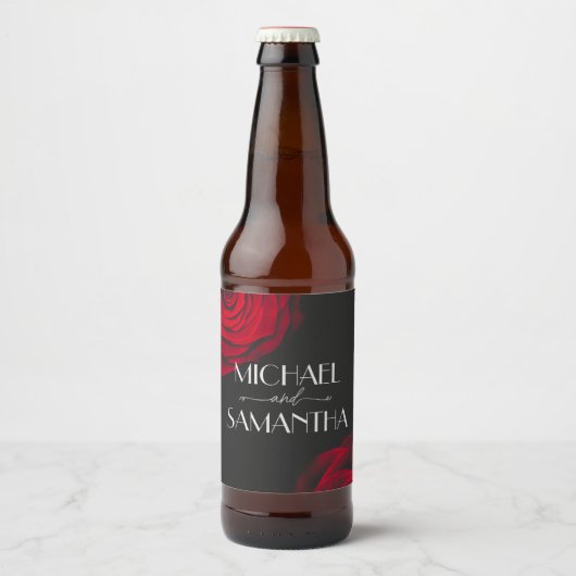 ヴィンテージ緋色バラ花弁結婚花 ビールラベル (正面)