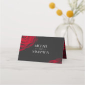 ヴィンテージ緋色バラ花弁結婚花 プレイスカード (裏面)