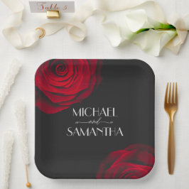 ヴィンテージ緋色バラ花弁結婚花 ペーパープレート