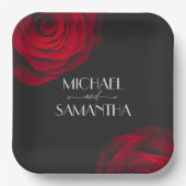 ヴィンテージ緋色バラ花弁結婚花 ペーパープレート (正面)