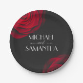 ヴィンテージ緋色バラ花弁結婚花 ペーパープレート (正面)