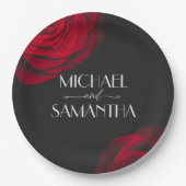 ヴィンテージ緋色バラ花弁結婚花 ペーパープレート (正面)