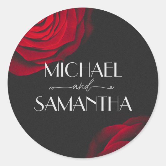 ヴィンテージ緋色バラ花弁結婚花 ラウンドシール (正面)