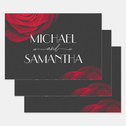 ヴィンテージ緋色バラ花弁結婚花 ラッピングペーパーシート (セット)