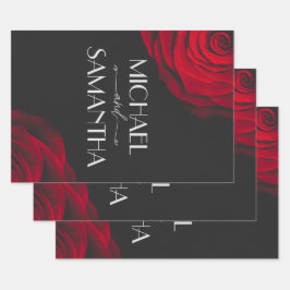 ヴィンテージ緋色バラ花弁結婚花 ラッピングペーパーシート