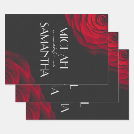 ヴィンテージ緋色バラ花弁結婚花 ラッピングペーパーシート (セット)