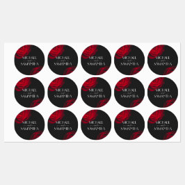 ヴィンテージ緋色バラ花弁結婚花 ラベル