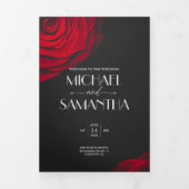 ヴィンテージ緋色バラ花弁結婚花 三つ折りプログラム (カバー)